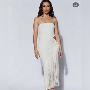 Meshki Strapless White Fringe Dress